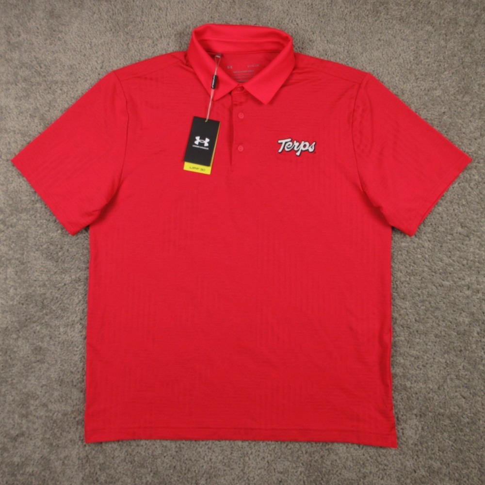 Maryland Terrapins Polo Shirt Mens Large Red Under Armour Playoff Golf UPF NEW